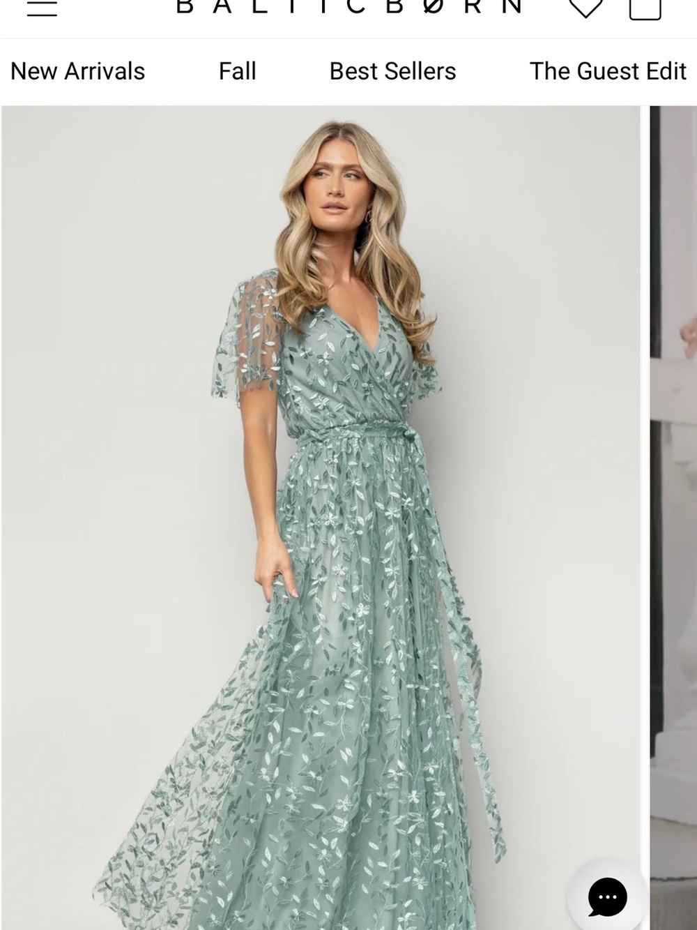 Baltic Born Sage Green Embroidered V-Neck Maxi Dress